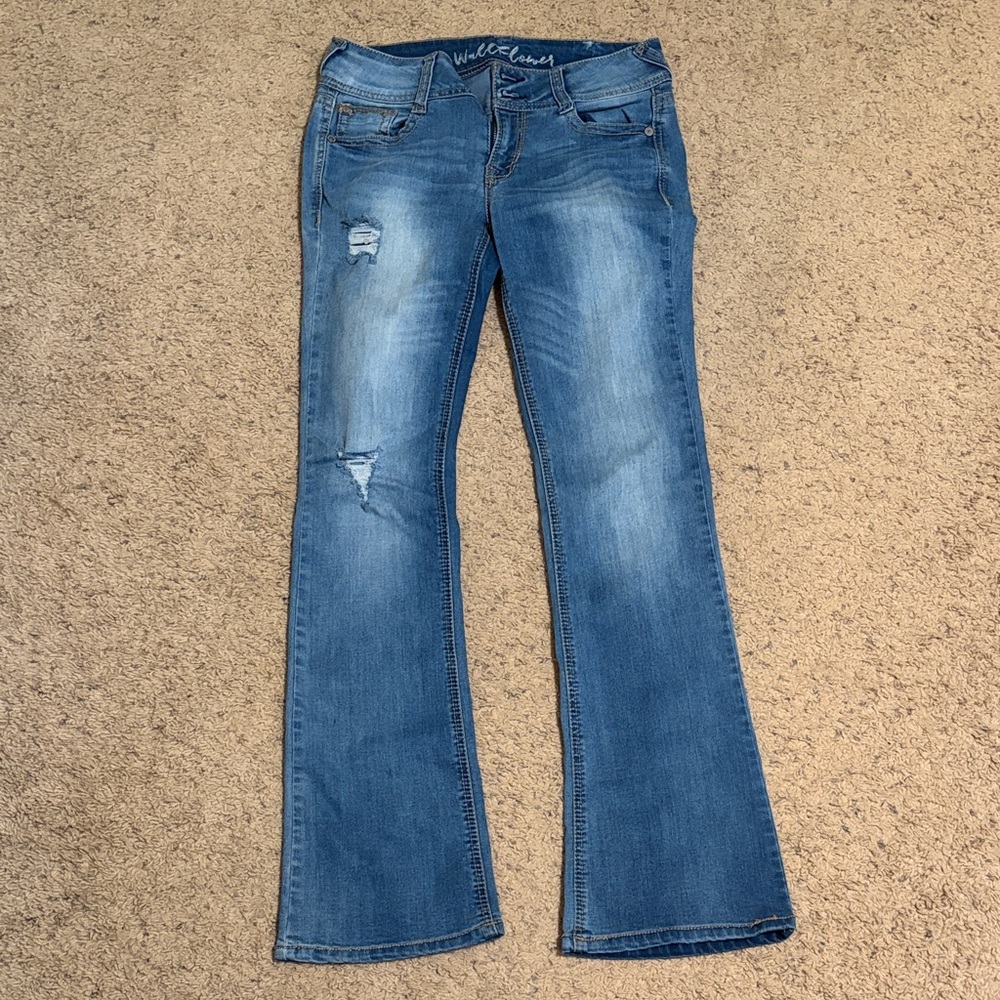 Wrangler Women's Medium Blue Distressed Flare Jeans